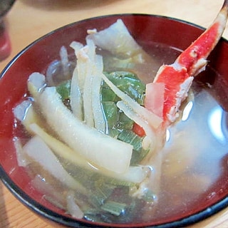 白菜葱ズワイ蟹しらたき鍋つゆスープ